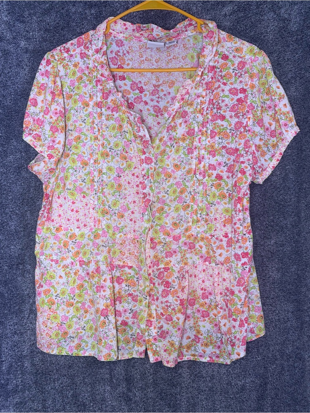 Caribbean Joe Women's Floral Short-Sleeve Button Front Top - Pink
